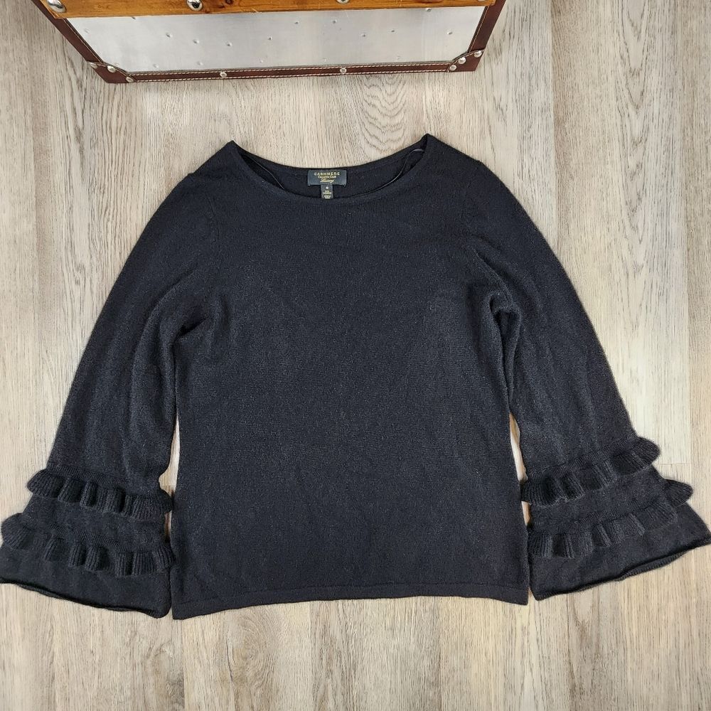 Charter Club 100% Cashmere Ruffle Bell Sleeve Sweater Size M - Picture 3 of 8